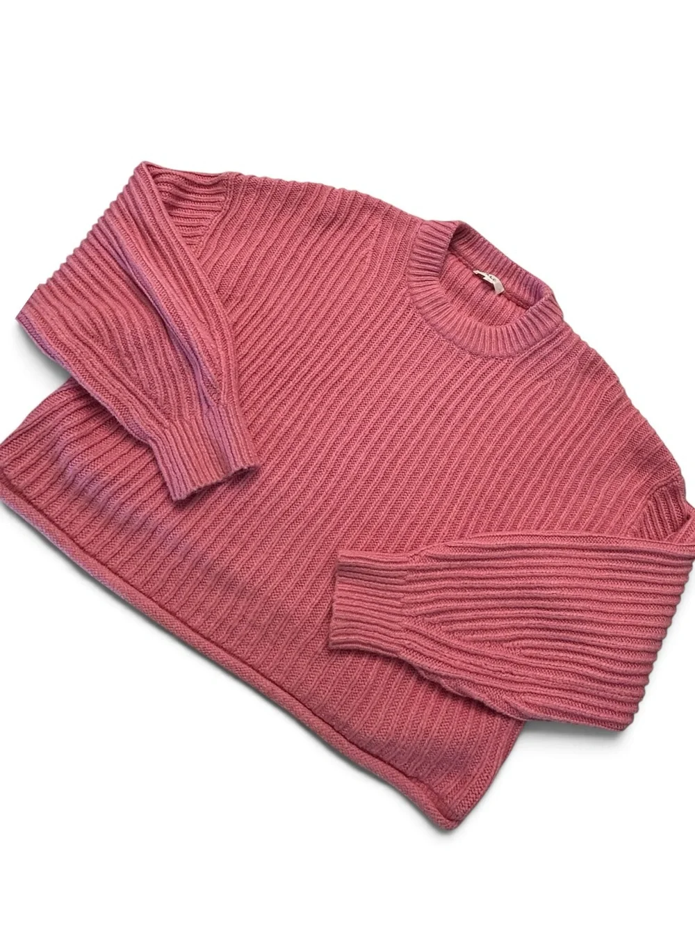 ALC Oversized Ribbed Knit Crewneck Rolled Hem Sweater Pink S EUC Cashmere Blend